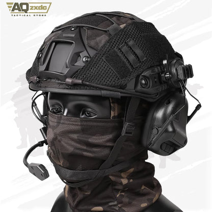 AQzxdc Tactical Helmet with Headset,Adjustable Helmet with Helmet Cover and Fcae Mask for Cosplay Military Tactical Airsoft Gear