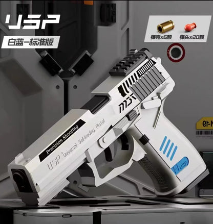 Csnoobs USP Shell Ejection Pistol Continuous Firing Airsoft Blowback Soft Bullet Gun Empty Hanging Weapon Children Toy Boys Gift