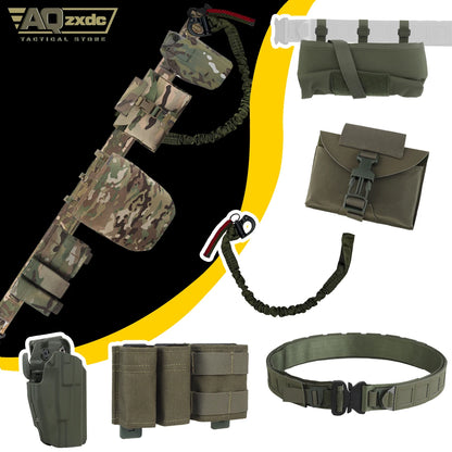 Airsoft Belt Set with PHC Assault Belt, Right Hand Universal Holster, Fast Medical Kit, FAST Mag Bag, PHC recovery Bag, Gun Rope