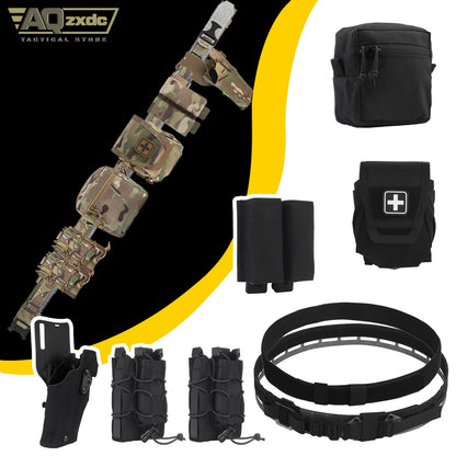 Battle Belt with Tactical Holster & 5.56/9mm Pouch & GP Pouch, Nylon Molle Quick Release Belt Utility Belt Set for CS War game
