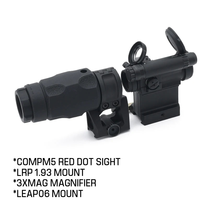 OPP Tactical Red Dot Sight M5 with 3XMAG Magnifier LRP and LEAP06 Mounts High Optical Centerline Combo