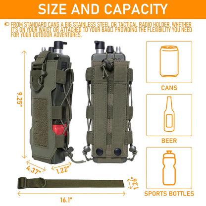 AQzxdc Outdoor Molle Radio Pouch Holder & Molle Adjustable Water Bottle Holder 40 oz, Tactical Bottle Pouch for Backpack Belt