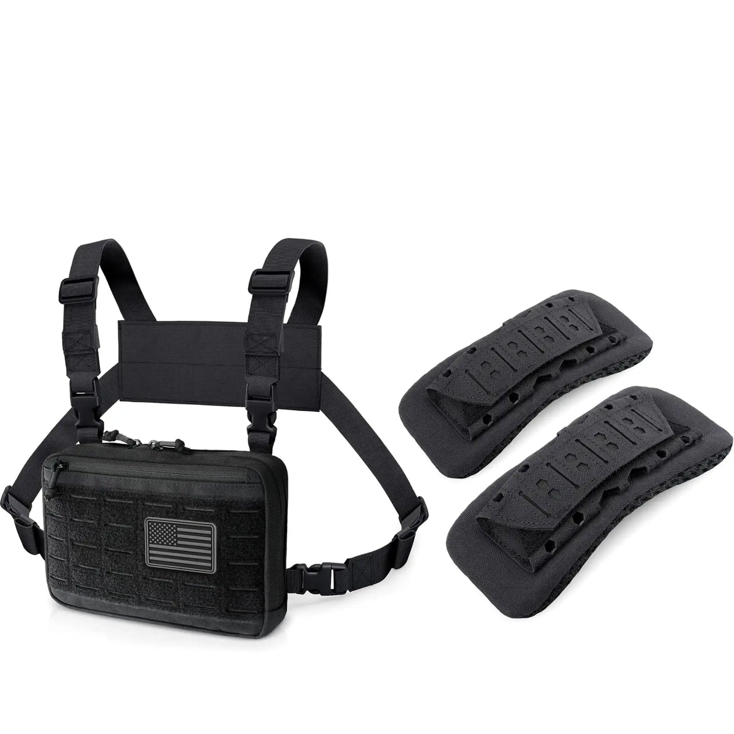 Tactical Chest Rig Bag Set, 2 Pack Shoulder Strap Pad for Vest Carrier, MOLLE Chest Pouch Utility Recon Kit Bag Vest Accessories