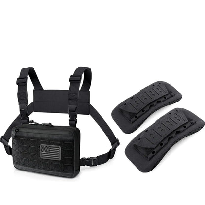 Tactical Chest Rig Bag Set, 2 Pack Shoulder Strap Pad for Vest Carrier, MOLLE Chest Pouch Utility Recon Kit Bag Vest Accessories
