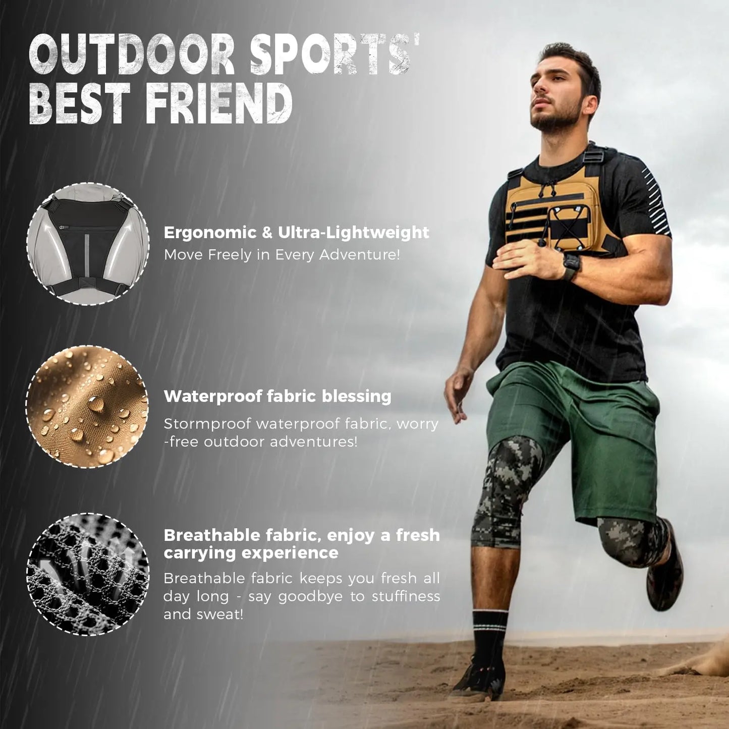 AQzxdc Outdoor Sports Chest Bag for Men, Chest Vest Holster Fits Most Pistols, EDC Travel Chest Pack for Running, Hiking