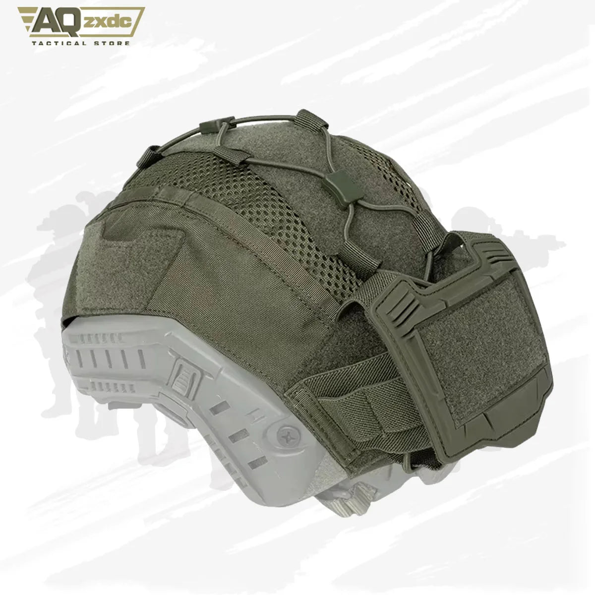AQzxdc Tactical Ultra-High Cut Gen2 SF Helmet Cover Camo Helmet Cloth W/ Pouch with NVG Battery Pouch Hunting Hybrid Mesh Cover