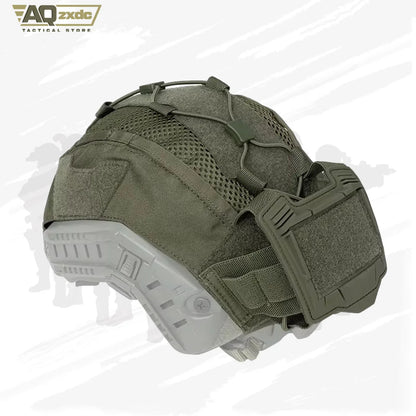 AQzxdc Tactical Ultra-High Cut Gen2 SF Helmet Cover Camo Helmet Cloth W/ Pouch with NVG Battery Pouch Hunting Hybrid Mesh Cover