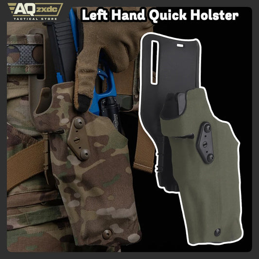 AQzxdc Military Left Hand Quick Holster, Tactical Hand Gun Drop Leg Thigh Pistol Holster  for Airsoft Glock 17 + X300 lamp