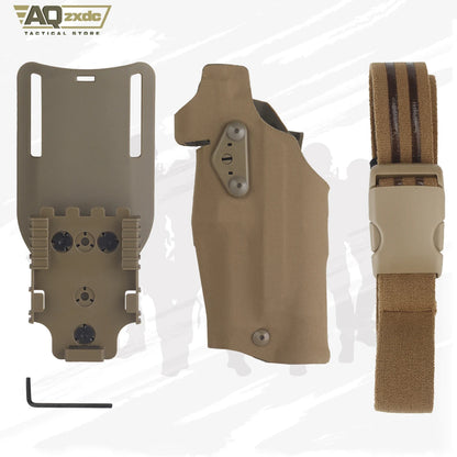AQzxdc Military Left Hand Quick Holster, Tactical Hand Gun Drop Leg Thigh Pistol Holster  for Airsoft Glock 17 + X300 lamp