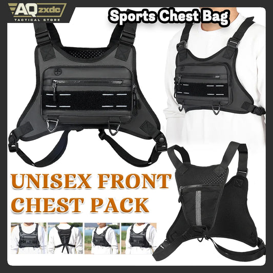 AQzxdc Sports Chest Bag, Adjustable Travel Chest Pack Tactical Breathable Running Vest Pouch for Hiking Hunting Cycling Fishing