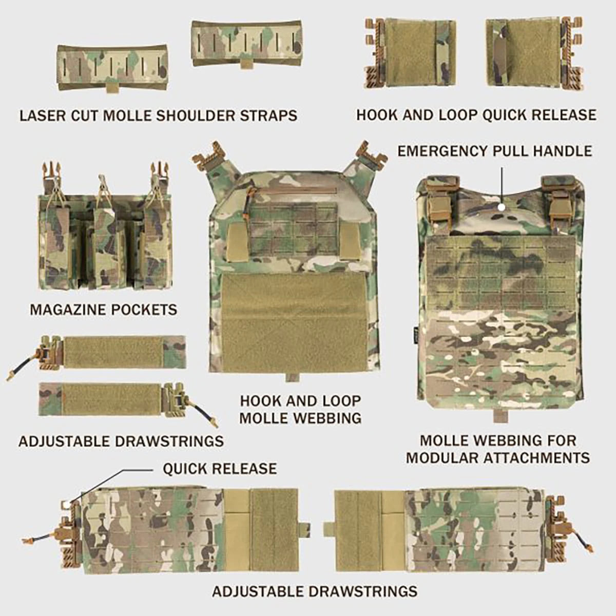 Tactical Plate Carrier Vest with Quick Release Function, with Mag Pouch 2.0 Lightweight Airsoft Vest Quick Release Equipment