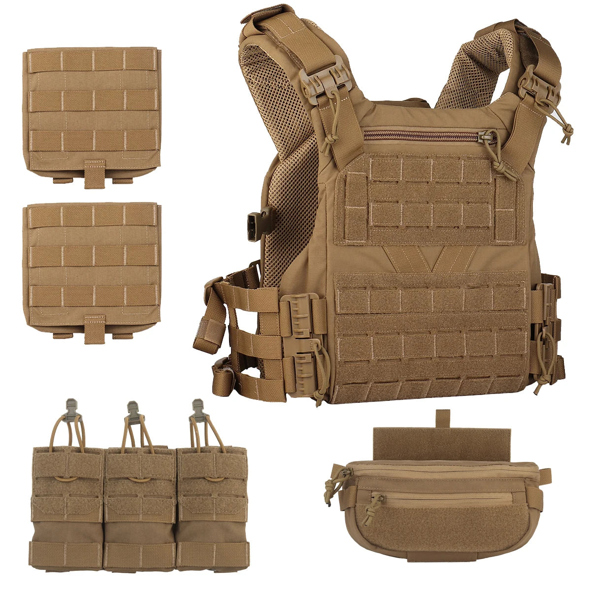 Tactical K19 Plate Carrier Set with Triple Magazine Pouch & Multifunctional Underbelly Pouch, Suitable for Airsoft Paintball CQB