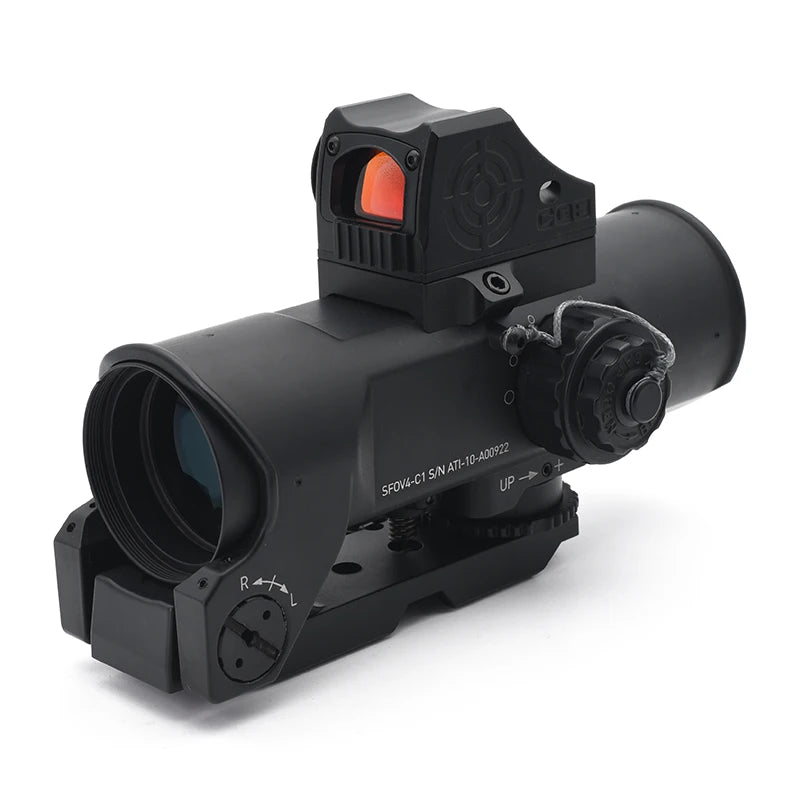 OS4x Tactical Rifle Scope 4x 32mm Illuminated 5.56 Ballistic Chevron Reticle Matte With CQB Red Dot Sight Black Combo