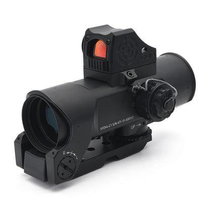 OS4x Tactical Rifle Scope 4x 32mm Illuminated 5.56 Ballistic Chevron Reticle Matte With CQB Red Dot Sight Black Combo