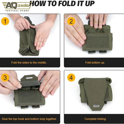 AQzxdc Tactical folding sundries storage waist bag MOLLE tactical mesh water bottle bag mesh recycling bag