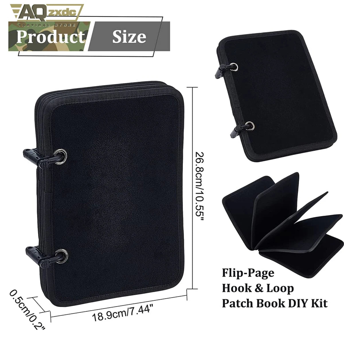 Tactical Patch Booklet Organizer, 5 Pages Black Flip-Page Patch Book Holder with Removable D-Buckles for Militar Morale Emblem