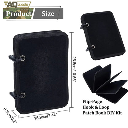 Tactical Patch Booklet Organizer, 5 Pages Black Flip-Page Patch Book Holder with Removable D-Buckles for Militar Morale Emblem