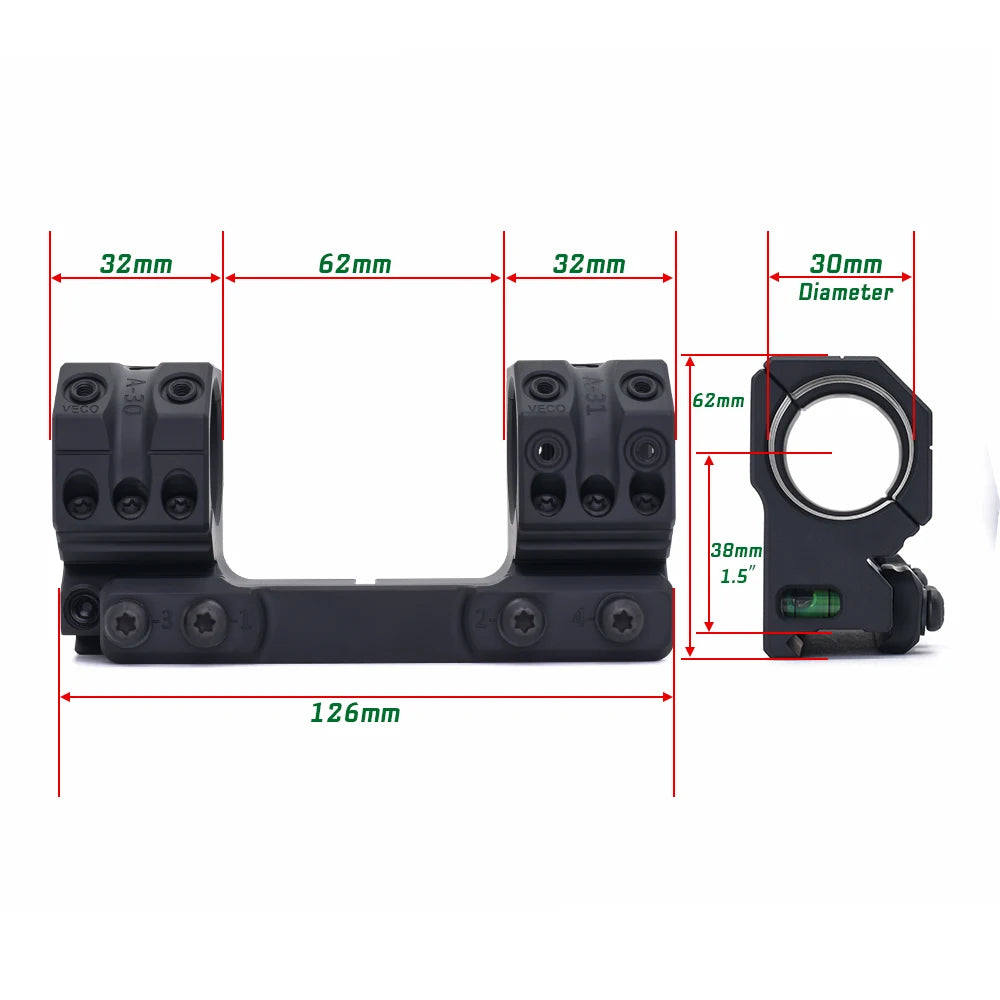 New SP-3002 Solid 0MIL 0MOA 30mm Tube Riflescope 38mm Height 1.5inch Mount with Surfaces for Red Dot Sight Accessories
