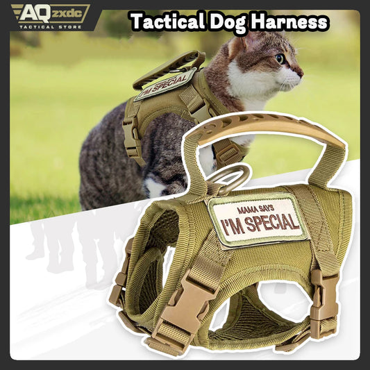 Tactical Dog Harness for Small Dogs Working Training Khaki Adjustable Soft Padded Dog Vest Harness No-Pull Outdoor Military Pet