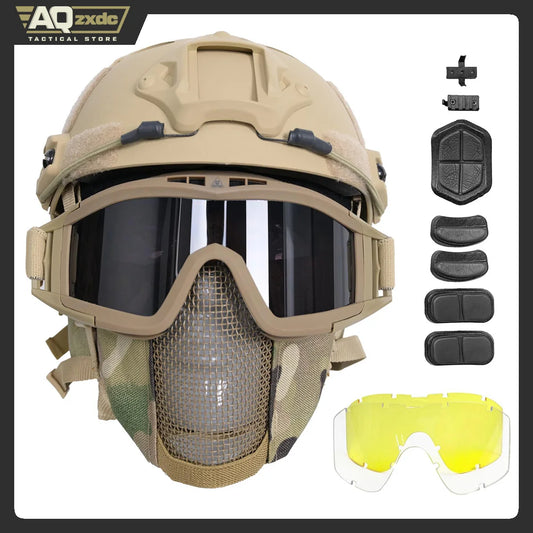 AQzxdc Airsoft Helmet with Full Face Protection, Tactical Airsoft Mask, Goggles & Accessories, for Paintball & Outdoor Games