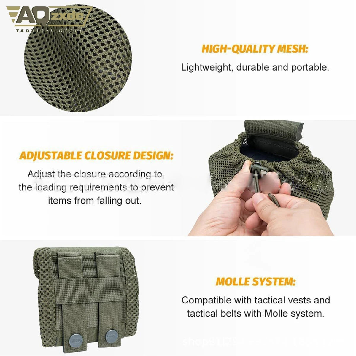AQzxdc Tactical folding sundries storage waist bag MOLLE tactical mesh water bottle bag mesh recycling bag