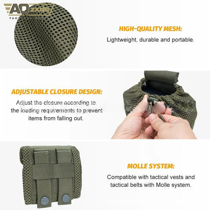 AQzxdc Tactical folding sundries storage waist bag MOLLE tactical mesh water bottle bag mesh recycling bag