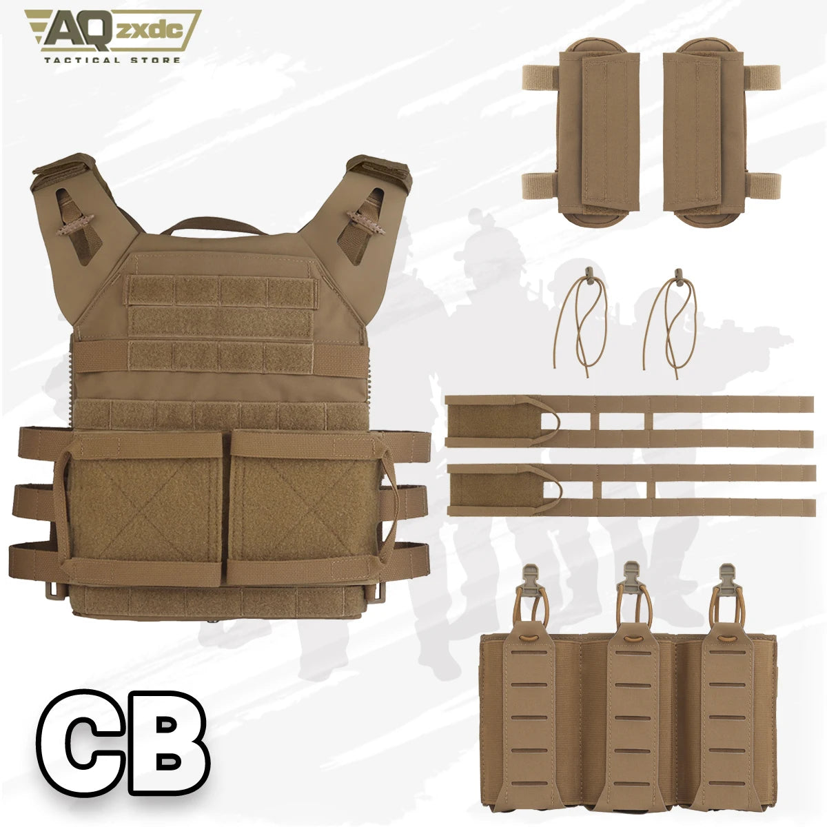 Tactical JPC2.0 Vest Set with R-type JPC Vest Shoulder Pad Cover & Double-Row Waist Seal & Molle Triple Elastic Functional Bag