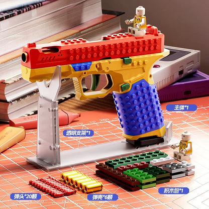 Building Block Pistol Shell Throwing Continuous Firing Airsoft Blowback Empty Hanging Toy Gun Outdoor CS Weapon for Boys Adult