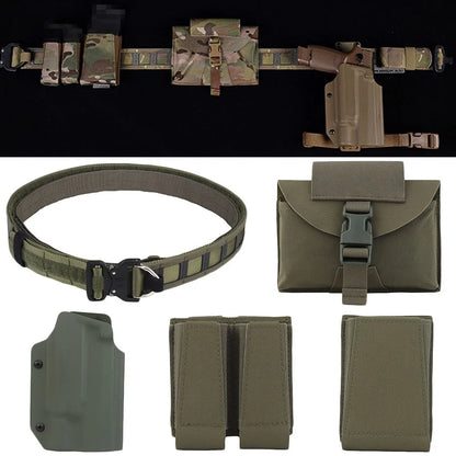 Tactical Battle Belt with 9/5.56mm Mag Pouch, P320 Holster, Ifak Medical Pouch Tactical Utility Duty Molle Belt Airsoft Belt Set