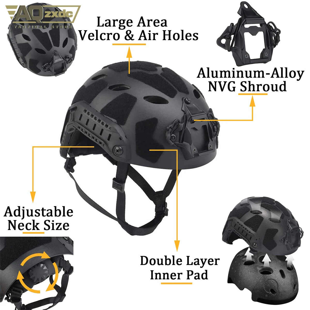 AQzxdc Fast Lightweight Paintball Helmet with External Armor, with Noise Cancelling Headphones, Flashlight, Goggles, Balaclava