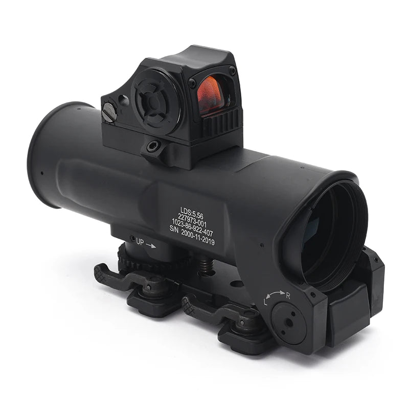 OS4x Tactical Rifle Scope 4x 32mm Illuminated 5.56 Ballistic Chevron Reticle Matte With CQB Red Dot Sight Black Combo
