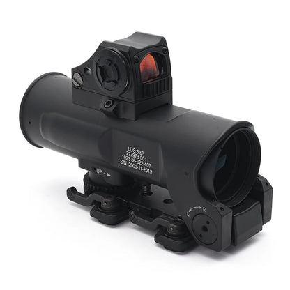 OS4x Tactical Rifle Scope 4x 32mm Illuminated 5.56 Ballistic Chevron Reticle Matte With CQB Red Dot Sight Black Combo