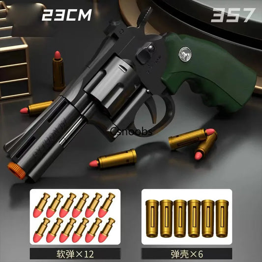 Black Gun 357 Revolver Launcher Pistol  Continuous Firing Soft Dart Bullet Toy Gun CS Outdoor Game Weapon for Kids Adult