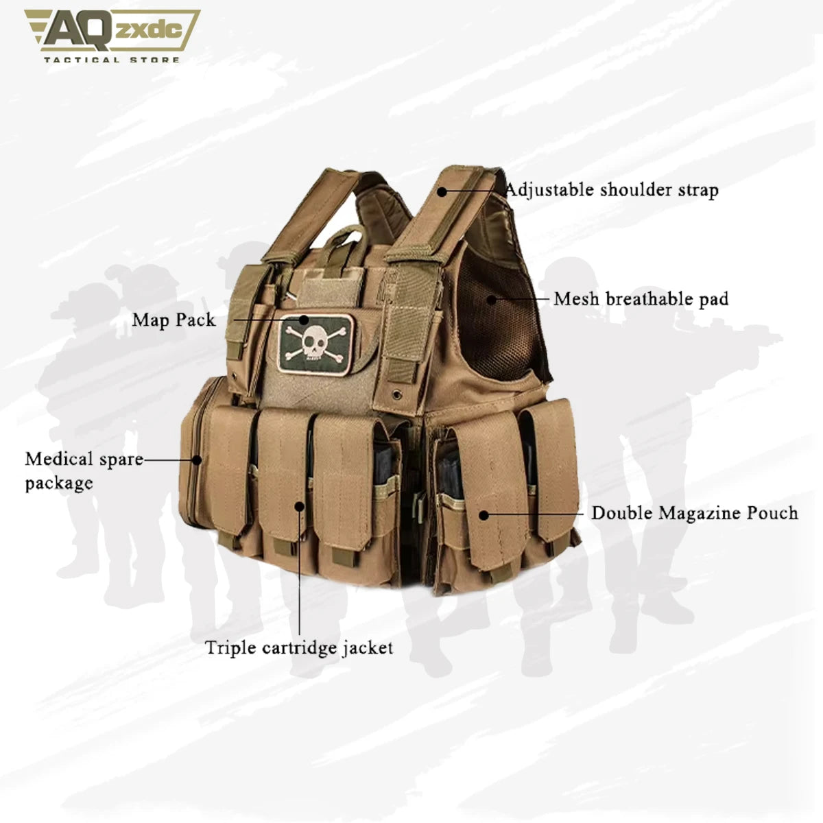 AQzxdc Outdoor Tactical Vest Molle Training Chalecos Tactico Combat Camouflage Plate Carrier Vest for Airsoft Paintball War Game
