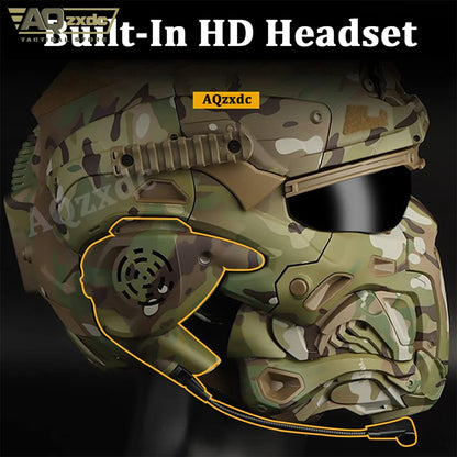 AQzxdc Fully Wrapped Paintball Helmet, Integrated Helmets, Masks, Goggles, Defogging Fans, All-in-One Design, Detachable Mask