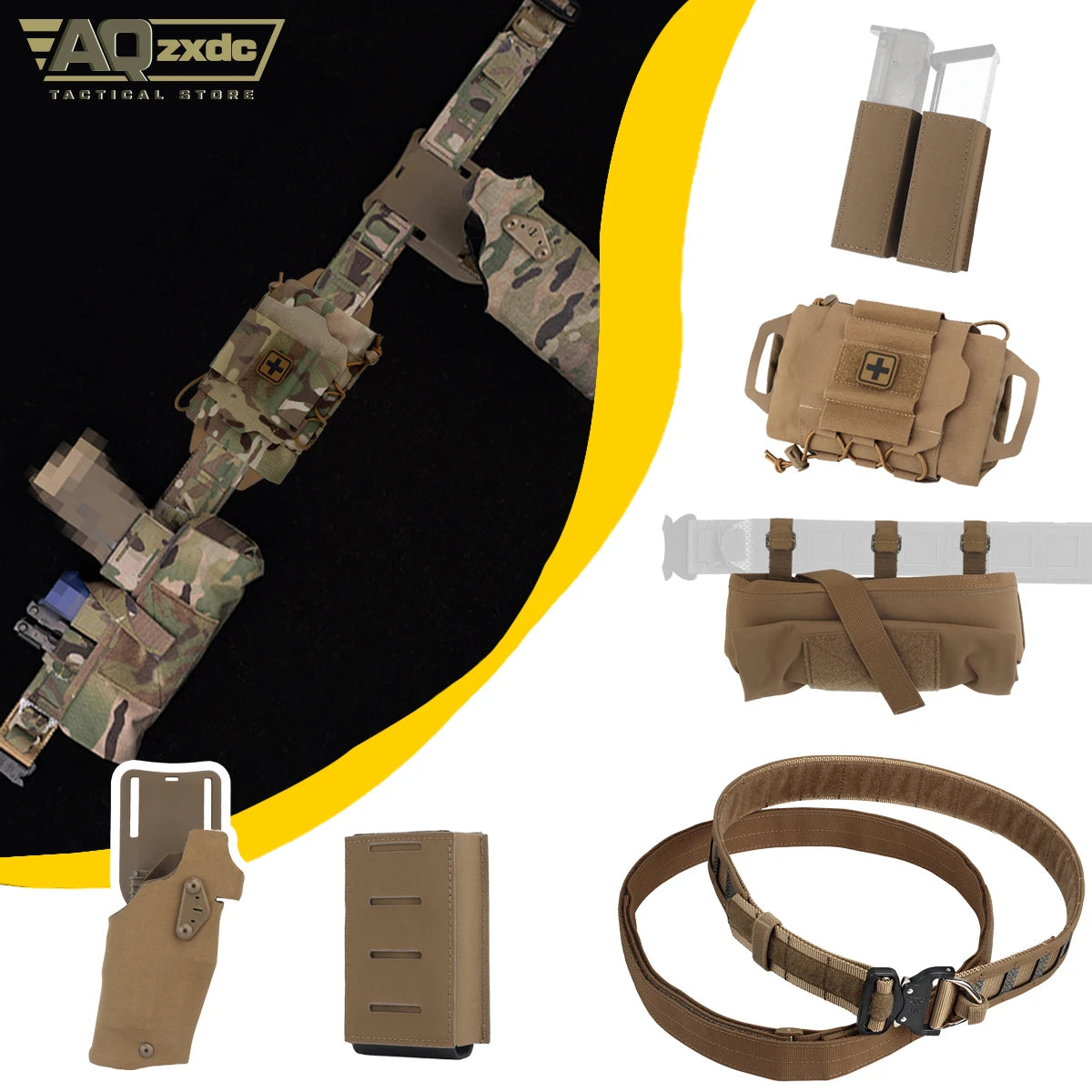 Airsoft Battle Belt Set-with G17 ALS Quick Release Holster & PHC MK2 Mag Bag& PHC Sundry Recovery Bag & ReFlexIFAK First Aid Kit