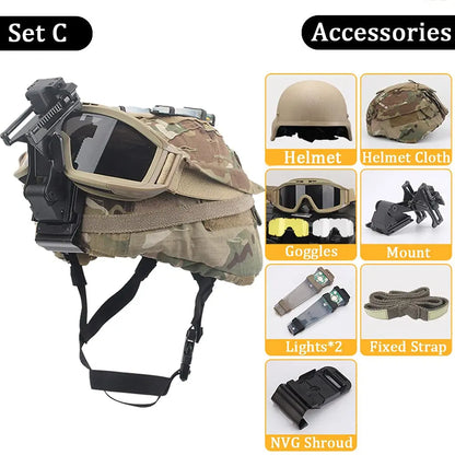 M88 Tactical Helmet Sets, wiht Helmet Cloth Goggles and Mount Kit Full-Covered Military Protective Combat Airsoft Paintball Helm