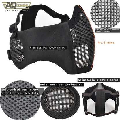 Mich 2000 Style ACH Tactical Helmet with Foldable Ear Protection Dual Straps Half Face Mesh Mask - Goggles for Airsoft Paintball