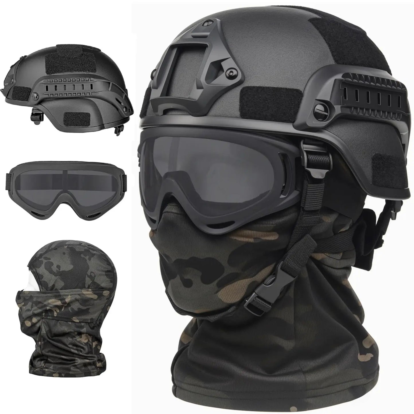Airsoft Helmet Tactical Helmet,Airsoft Mask Mesh,Elastic Balaclava Mask, Anti Fog Airsoft Goggles, Tactical Full Face Protection