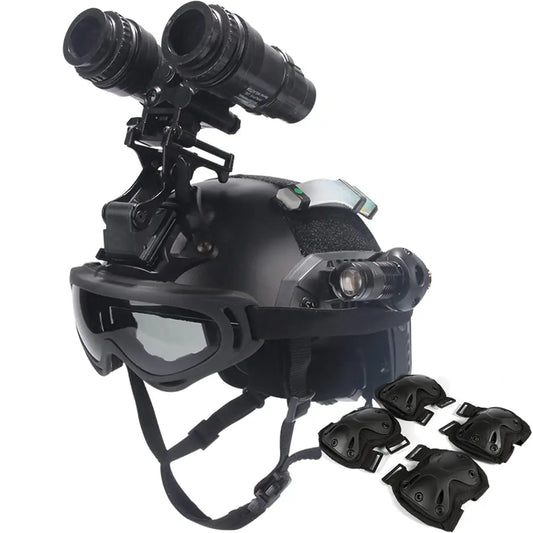 FAST Helmet, with Goggles, Flashlight, Flashing Lights, NVG Imitations, Knee and Elbow Pads, for Outdoor Games Airsoft Paintball