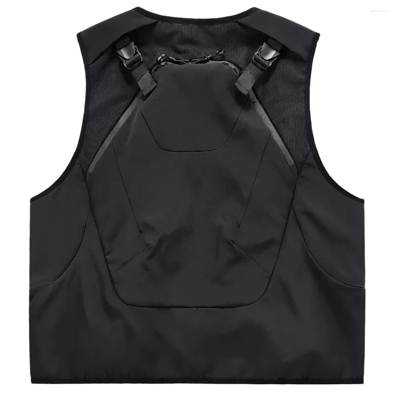 AQzxdc Tactical Function Sleeveless Cargo Jackets Y2K Mens Clothing High Street Multi-pocket Techwear Vest Chaleco Chaquetas