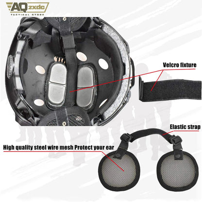 AQzxdc Tactical Airsoft Military Paintball Metal Mesh Side Cover with Ear Protection for Fast Helmet (Not Including Helmet)