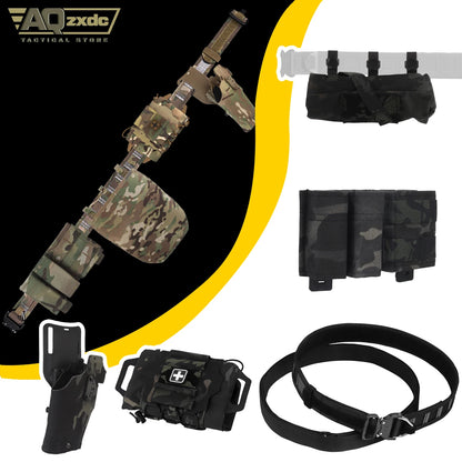 Outdoor Hunting Belt with ALS Quick Draw Holster & Triple Mag Bag & IFAK Medical Bag & Folding Sundry Bag for Airsoft Paintball