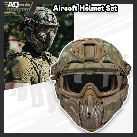 Airsoft Fast Helmet - Full Face Protective Tactical Helmet With Foldable Ear Protection Mask And Goggles for Airsoft Paintball