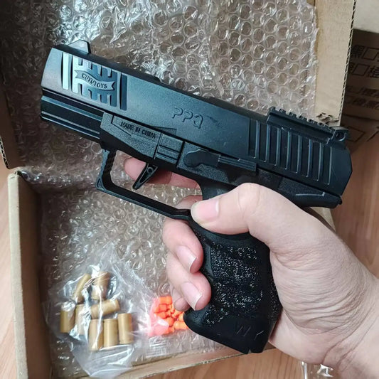 Mini Black Toy Gun PPQ Continuous Firing Shell Throwing Gun Model Soft Bullet Launcher BlowBack Airsoft Pistol for Kids