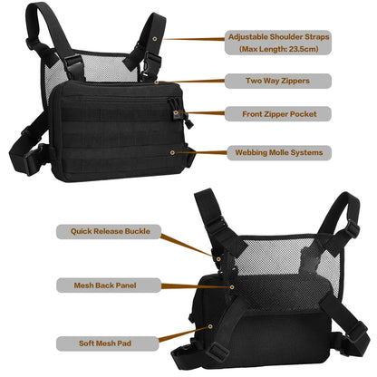 Tactical Chest Rig Molle Chest Rig Bag Chest Rig Airsoft, Radio Chest Harness Holder Holster Vest for Two Way Radio Walkie Talki