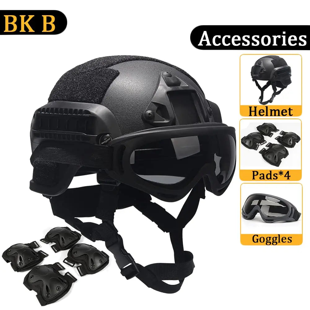 MICH2000 Kids Helmet, with Goggles, Flashlight, Flashing Lights, NVG Model, for Outdoor Games, Holiday Gifts, Christmas CS Game