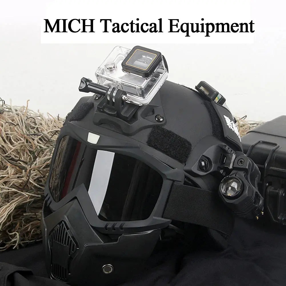 Mich 2000 Tactical Safety Protective Helmet, wiht mask and Goggles Sets, with NVG Bracket and Side Rail for Airsoft Tactical