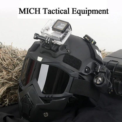 Mich 2000 Tactical Safety Protective Helmet, wiht mask and Goggles Sets, with NVG Bracket and Side Rail for Airsoft Tactical