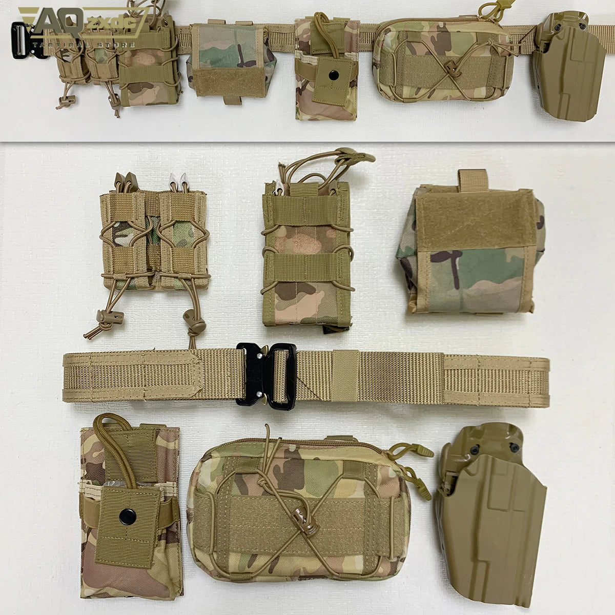 Tactical Military Belt Set with Combination Mag Bag & Recovery Bag & Walkie-Talkie Bag & Quick holster & Sundrie Bag for CS Game